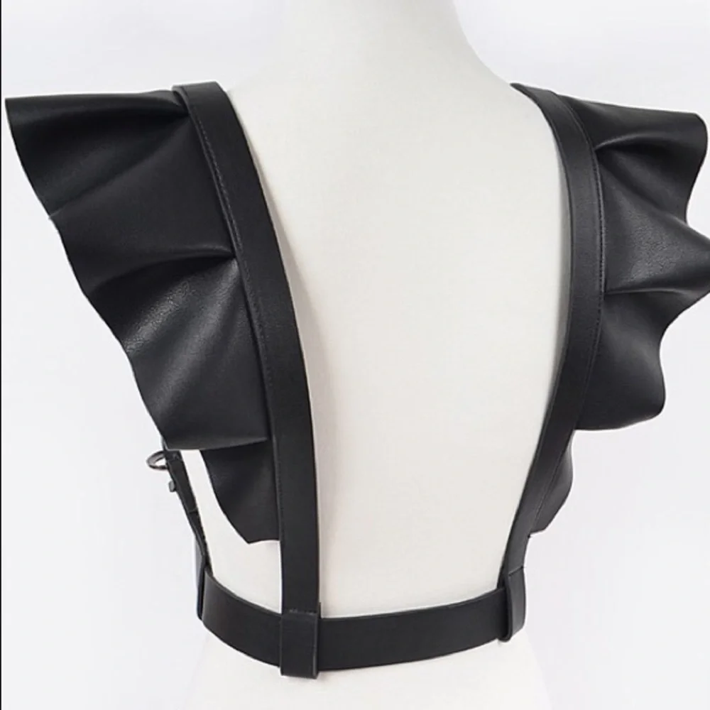 Host Pick🎊Sexy Black Leather Ruffle Harness Statement Belt